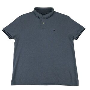 Tommy Hilfiger Polo Shirt Men's L 44" Large Slim Heather Blue Short Sleeve Vtg